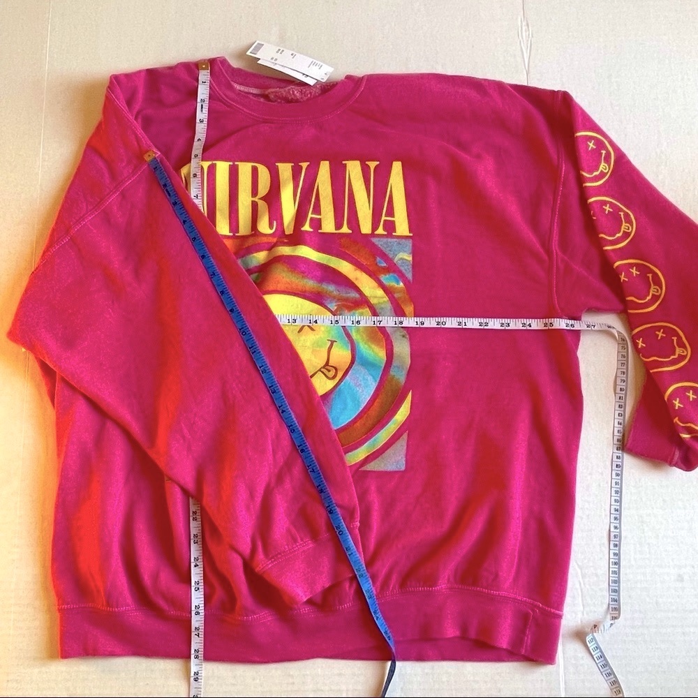 U. O. PINK NIRVANA CREW SWEATSHIRT BNWT S/M OVERSIZED fits To L/XL SHIPS QUICK! - Picture 8 of 14